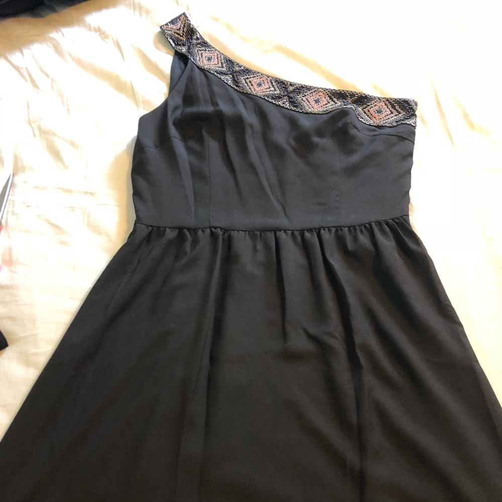 Kenzie Black Beaded One Shoulder Dress